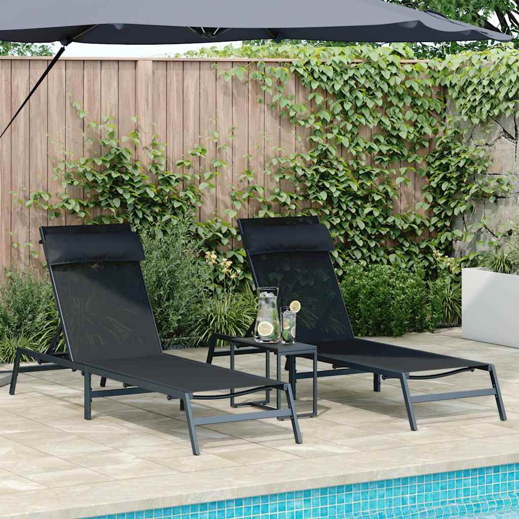 Zonnebedden 2-persoon 3 pcs Zwart en Anthraciet Staal is nu te koop bij PeponiXL, paradijselijk wonen!