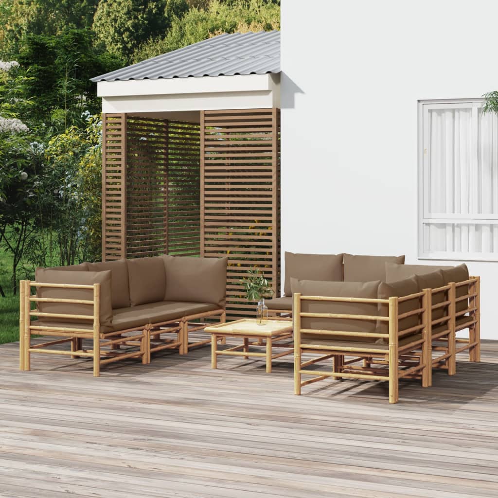 9-delige Loungeset met kussens bamboe taupe is nu te koop bij PeponiXL, paradijselijk wonen!