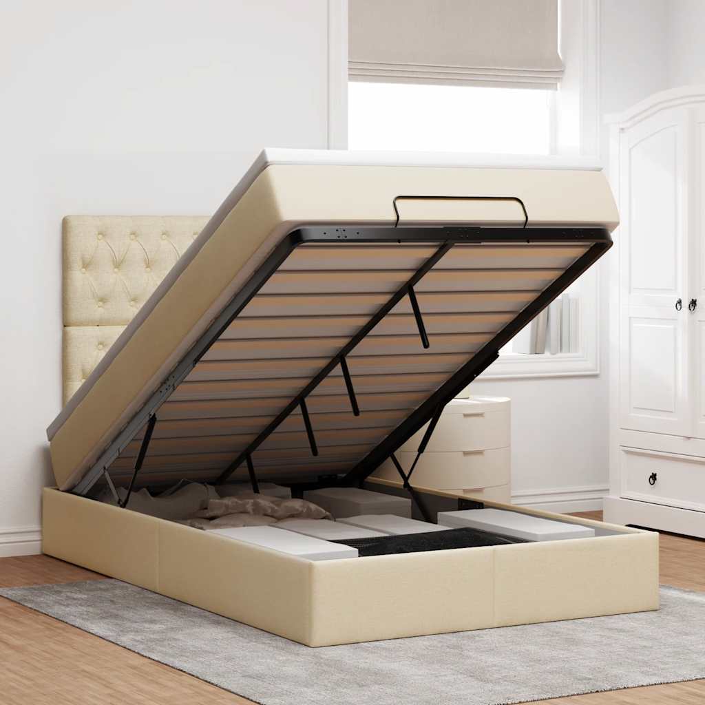 Ottoman bed met matras 120x200cm stof crèmekleurig is nu te koop bij PeponiXL, paradijselijk wonen!