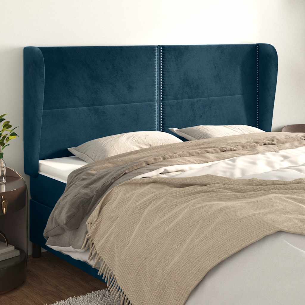 Hoofdbord met randen 203x23x118/128 cm fluweel donkerblauw is nu te koop bij PeponiXL, paradijselijk wonen!