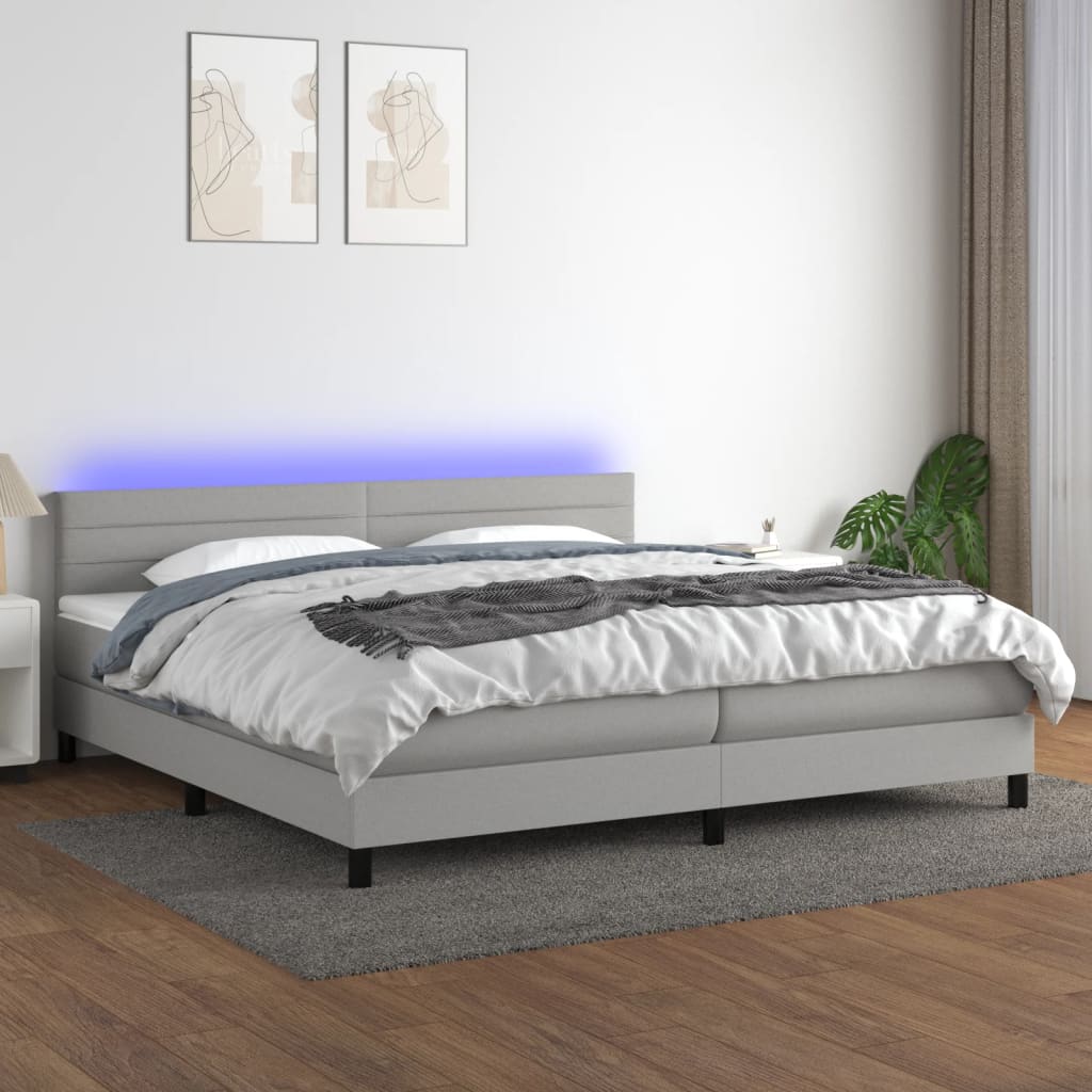 Boxspring met matras en LED stof lichtgrijs 200x200 cm is nu te koop bij PeponiXL, paradijselijk wonen!