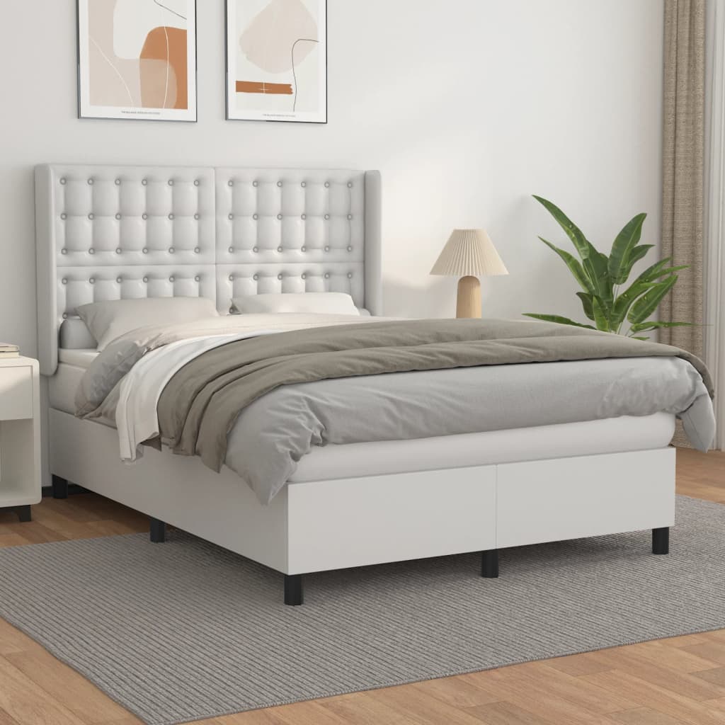 Boxspring met matras kunstleer wit 140x190 cm is nu te koop bij PeponiXL, paradijselijk wonen!
