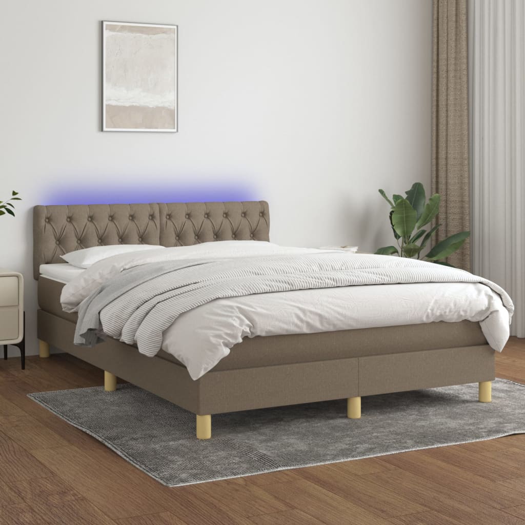 Boxspring met matras en LED stof taupe 140x190 cm is nu te koop bij PeponiXL, paradijselijk wonen!