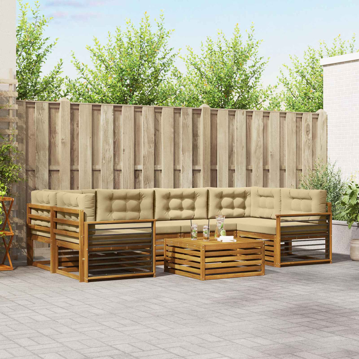 Buiten bankenset met kussen 7 pcs Natuurlijk en Beige is nu te koop bij PeponiXL, paradijselijk wonen!