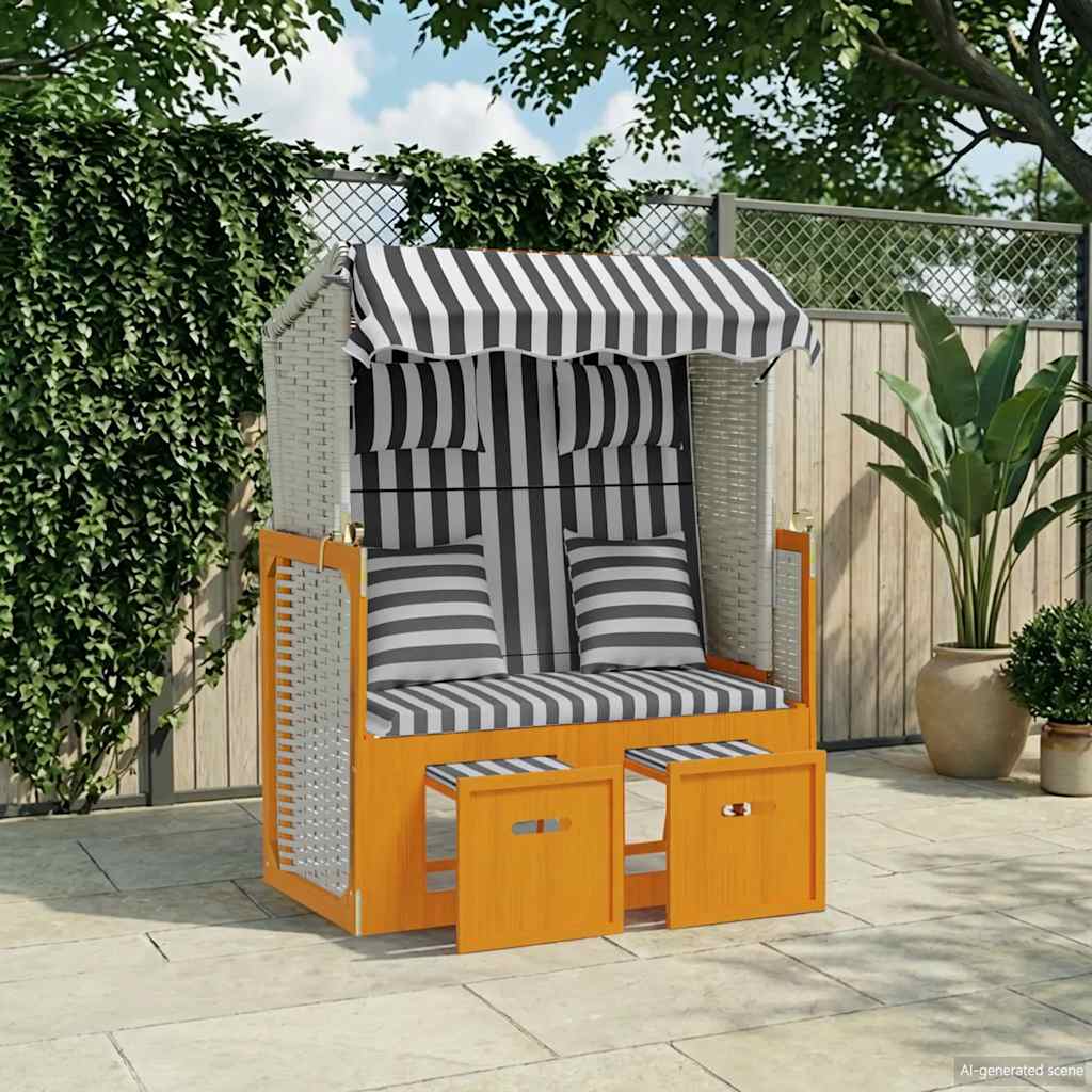 Strandstoel met kussens poly rattan en hout wit en grijs is nu te koop bij PeponiXL, paradijselijk wonen!