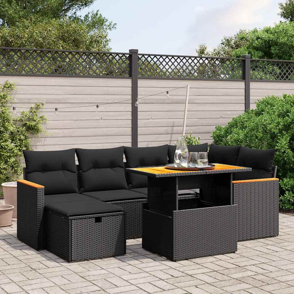 7-delige Loungeset met kussens poly rattan zwart is nu te koop bij PeponiXL, paradijselijk wonen!