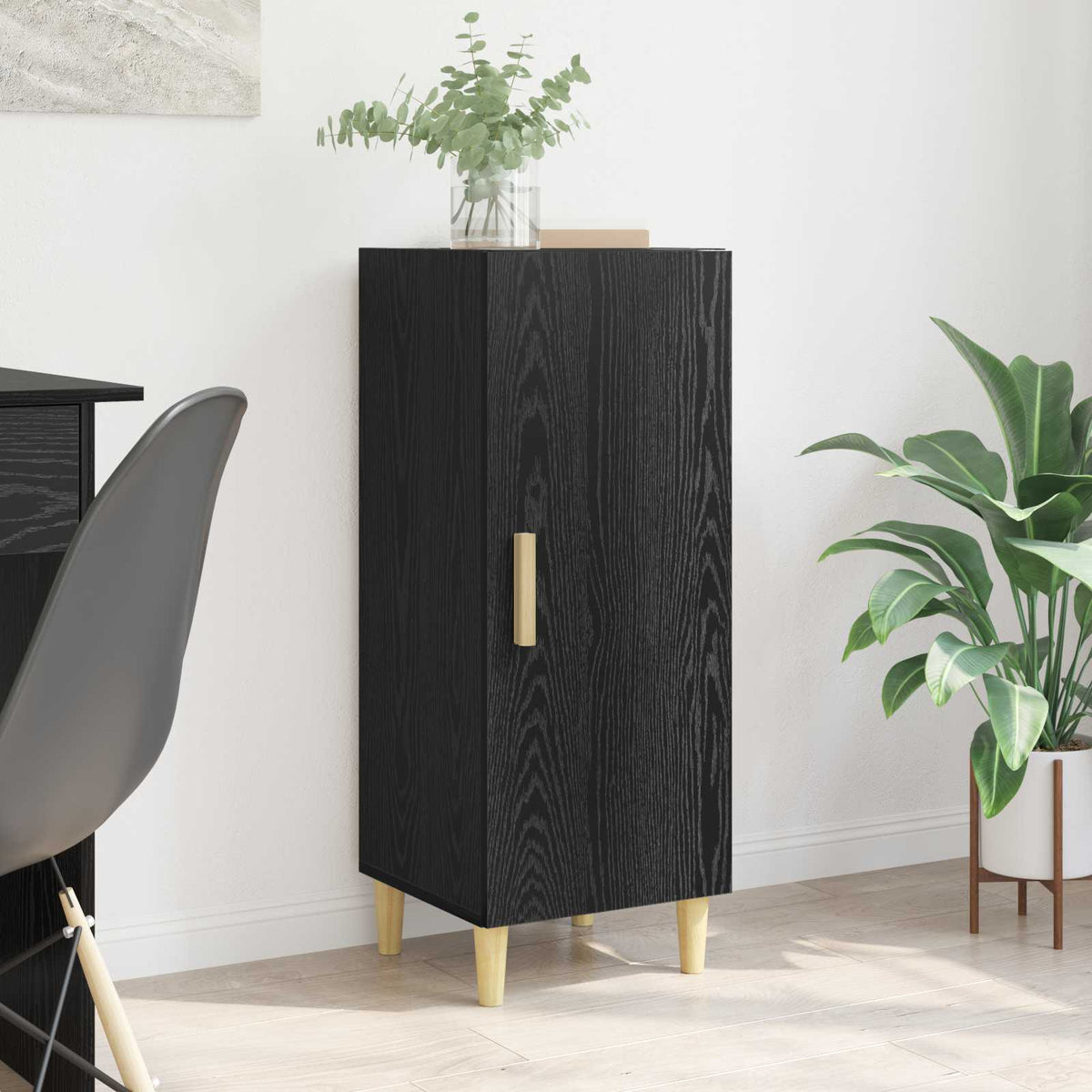 Dressoir Zwart Eiken 34,5 x 34 x 90 cm Bewerkt hout is nu te koop bij PeponiXL, paradijselijk wonen!