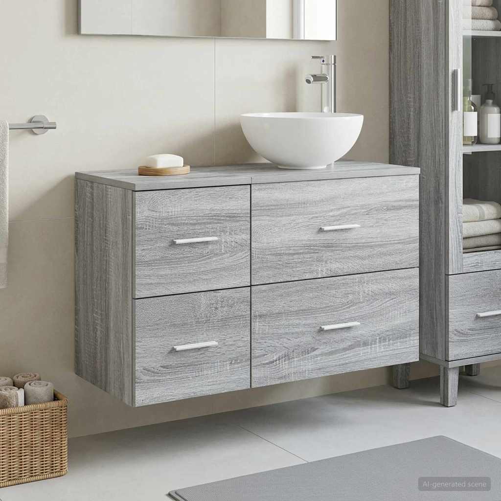 Badkamermeubelset 2 pcs Grijs Sonoma Bewerkt hout is nu te koop bij PeponiXL, paradijselijk wonen!