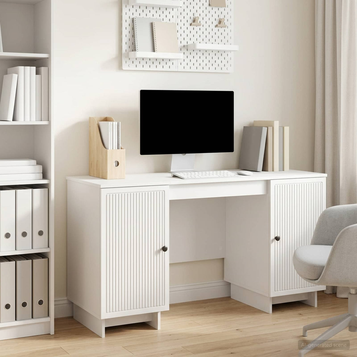Bureau Hoogglans Wit Bewerkt hout 142,5 x 50 x 75 cm is nu te koop bij PeponiXL, paradijselijk wonen!
