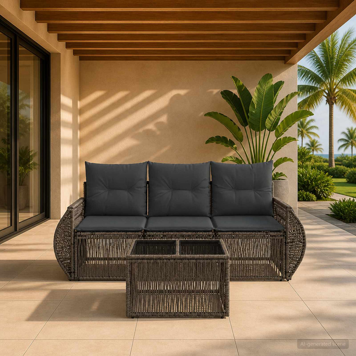 Tuinbankenset 4 pcs Grijs en Donkergrijs poly rattan is nu te koop bij PeponiXL, paradijselijk wonen!