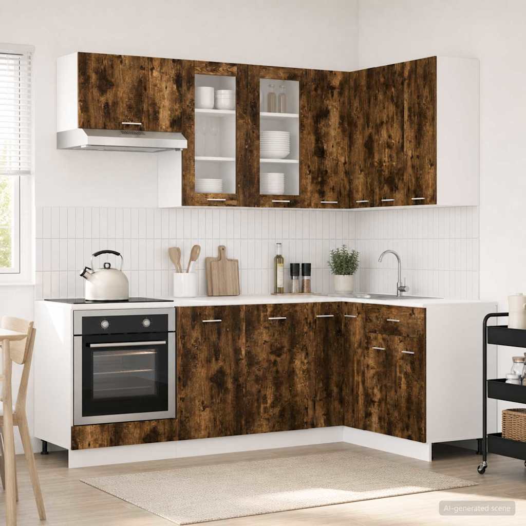 Keuken Eenheid LYON 8 pcs Gerookt eiken Bewerkt hout is nu te koop bij PeponiXL, paradijselijk wonen!