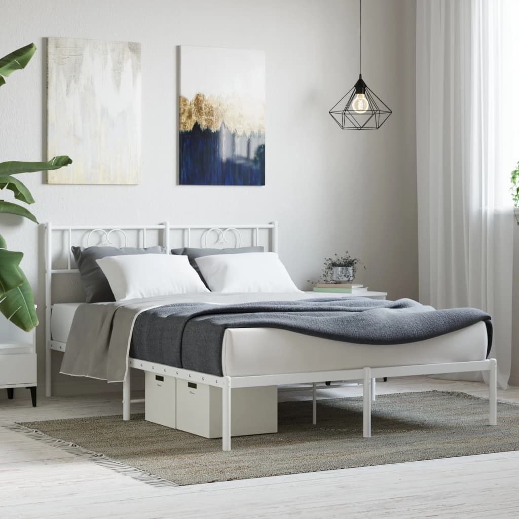 Bedframe met hoofdbord metaal wit 140x190 cm is nu te koop bij PeponiXL, paradijselijk wonen!