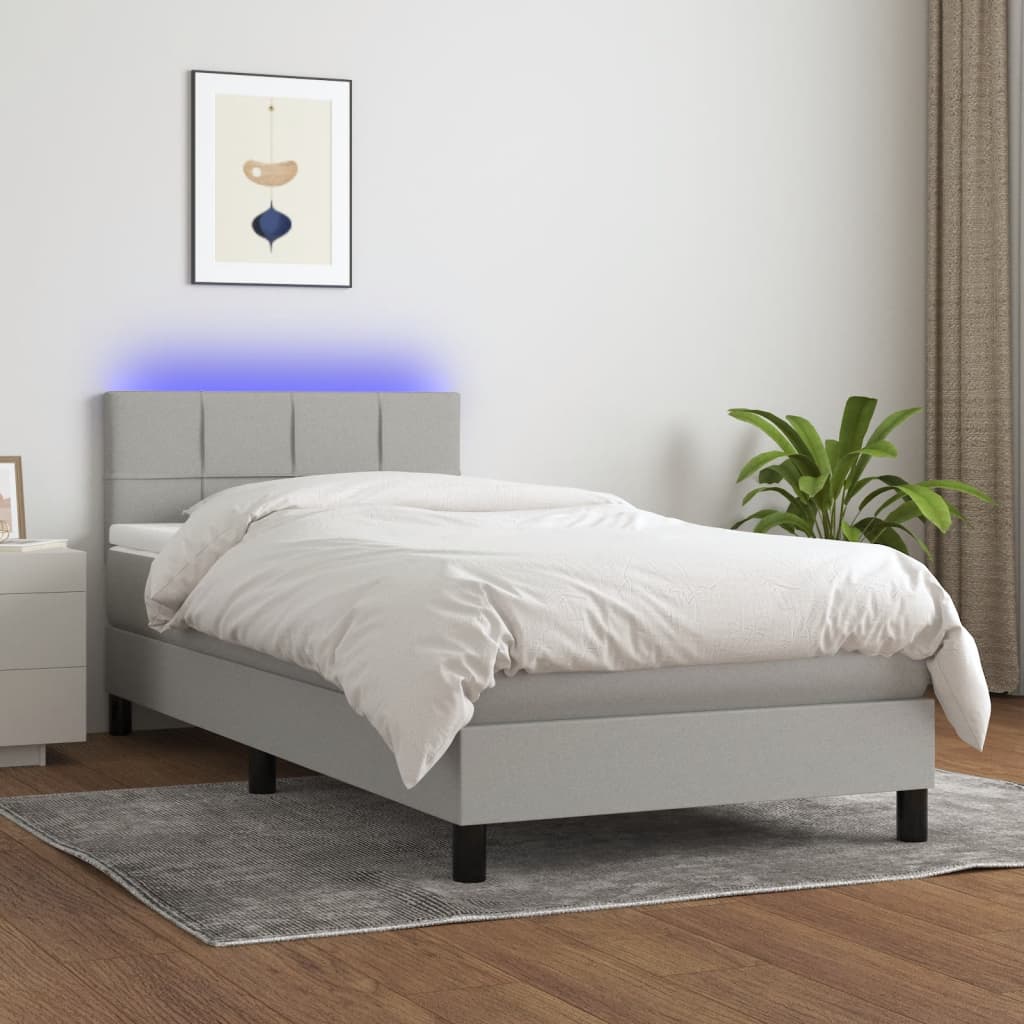 Boxspring met matras en LED stof lichtgrijs 90x200 cm is nu te koop bij PeponiXL, paradijselijk wonen!