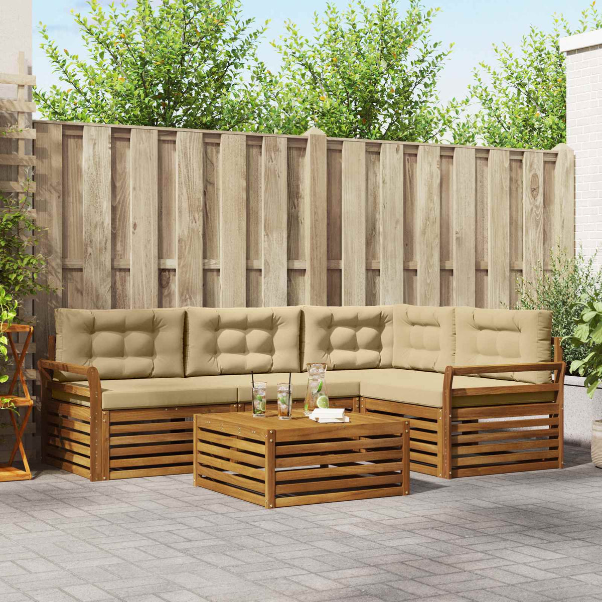 Buiten bankenset met kussen 5 pcs Natuurlijk en Beige is nu te koop bij PeponiXL, paradijselijk wonen!