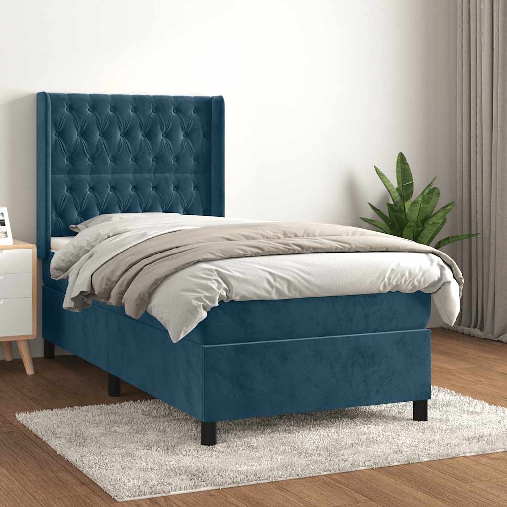 Boxspring met matras fluweel donkerblauw 80x200 cm is nu te koop bij PeponiXL, paradijselijk wonen!