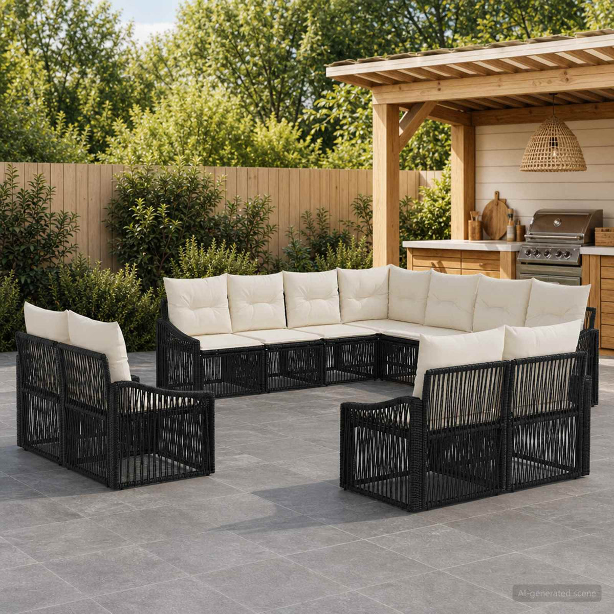 Tuinbankenset 11 pcs Zwart poly rattan is nu te koop bij PeponiXL, paradijselijk wonen!