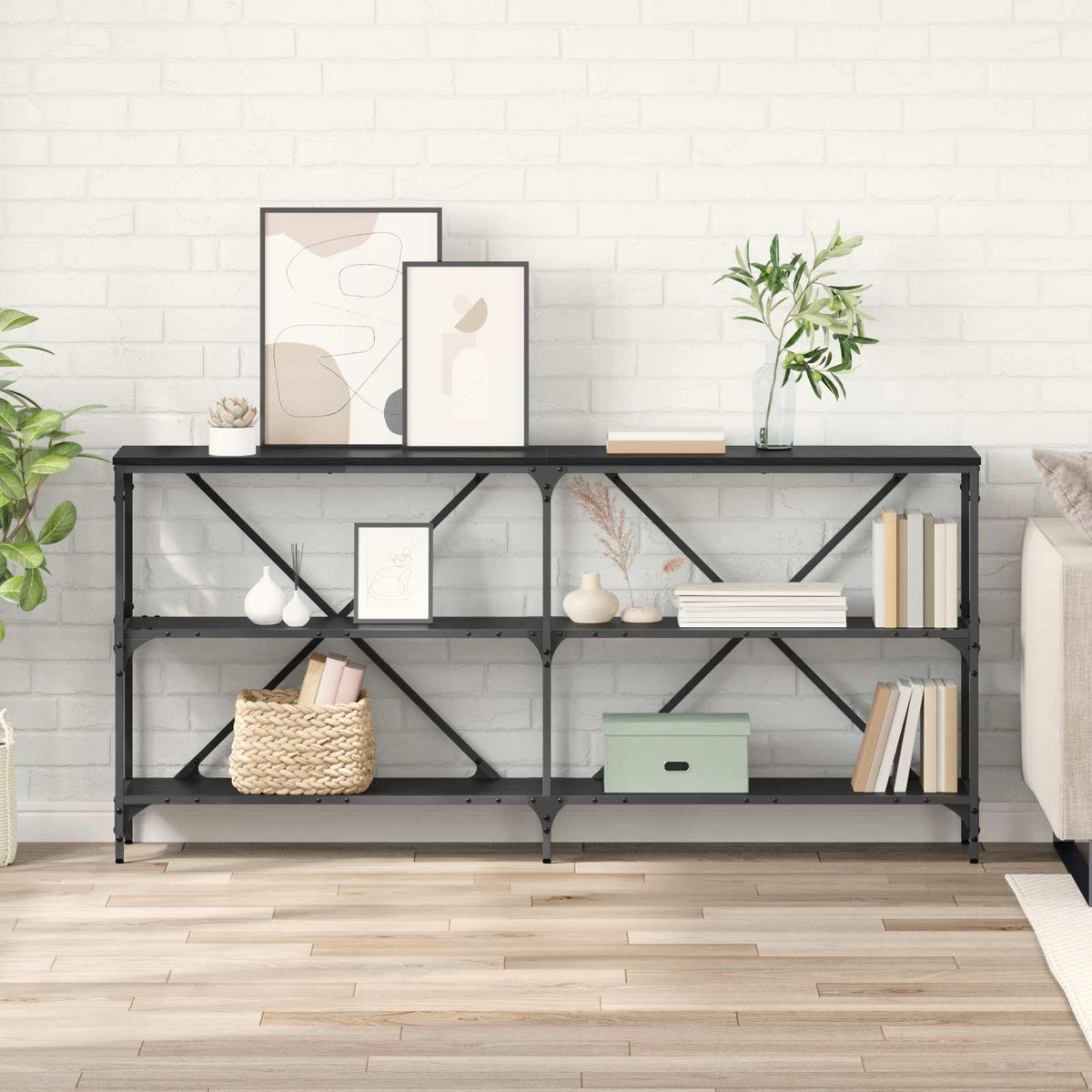 Wandtafel met plank Zwart Eiken 160 x 30 x 75 cm Bewerkt hout is nu te koop bij PeponiXL, paradijselijk wonen!