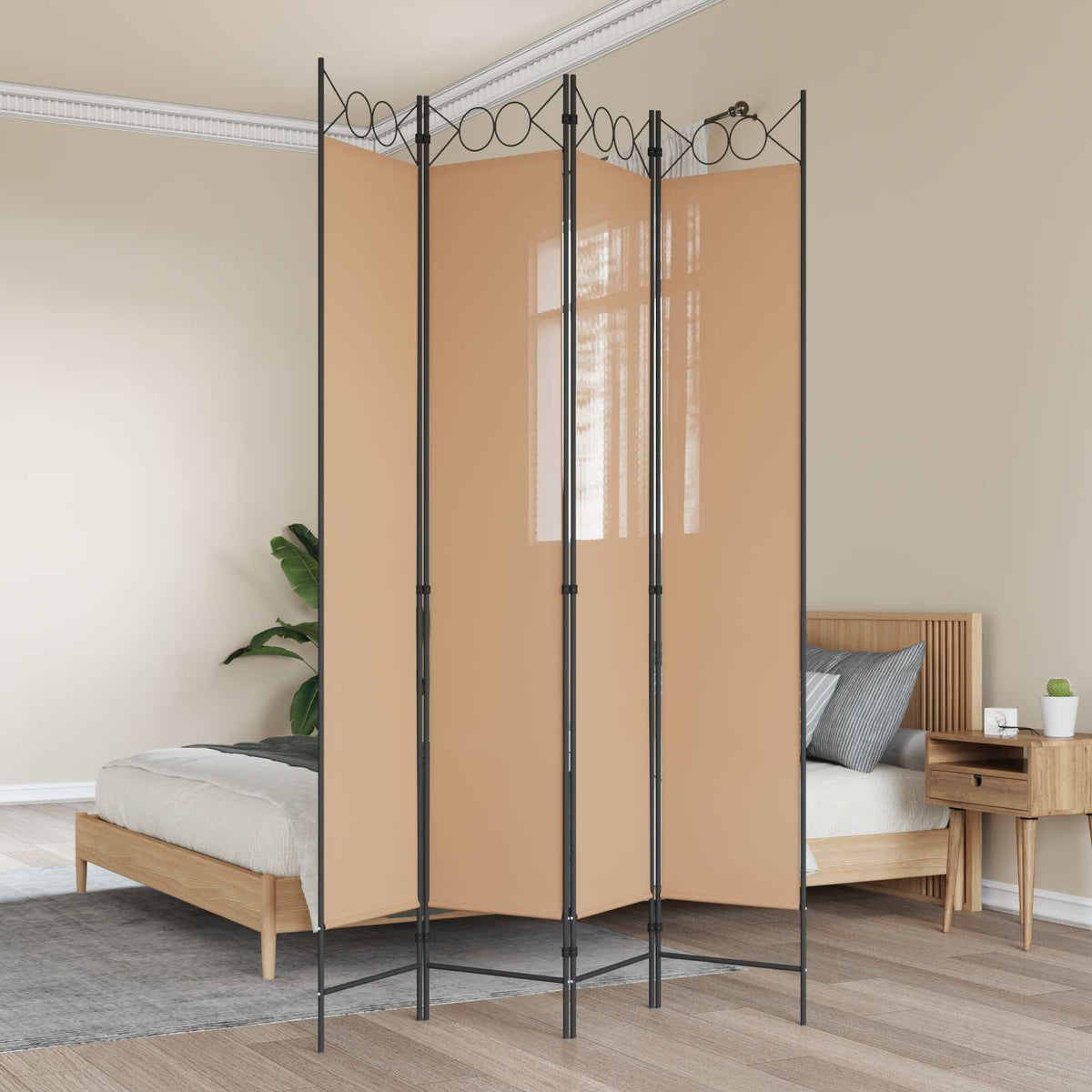4-panelen roomdivider Beige 160 x 220 cm Stof is nu te koop bij PeponiXL, paradijselijk wonen!