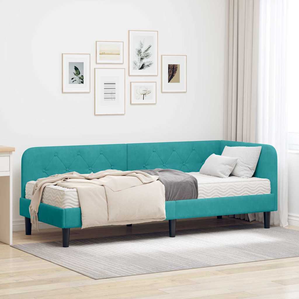 Hoekbedframe Turquoise 80 x 200 cm Fluweel is nu te koop bij PeponiXL, paradijselijk wonen!