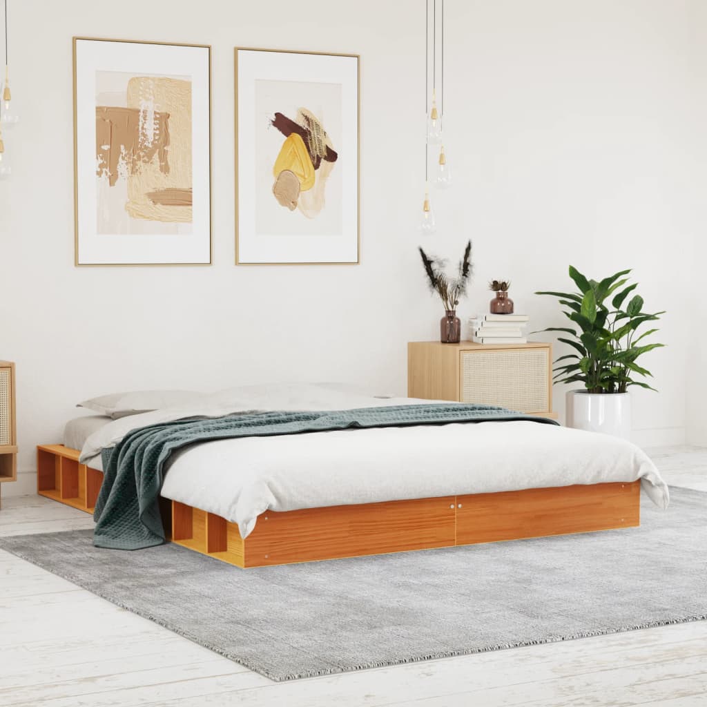Bedframe zonder matras massief grenenhout wasbruin 160x200 cm is nu te koop bij PeponiXL, paradijselijk wonen!