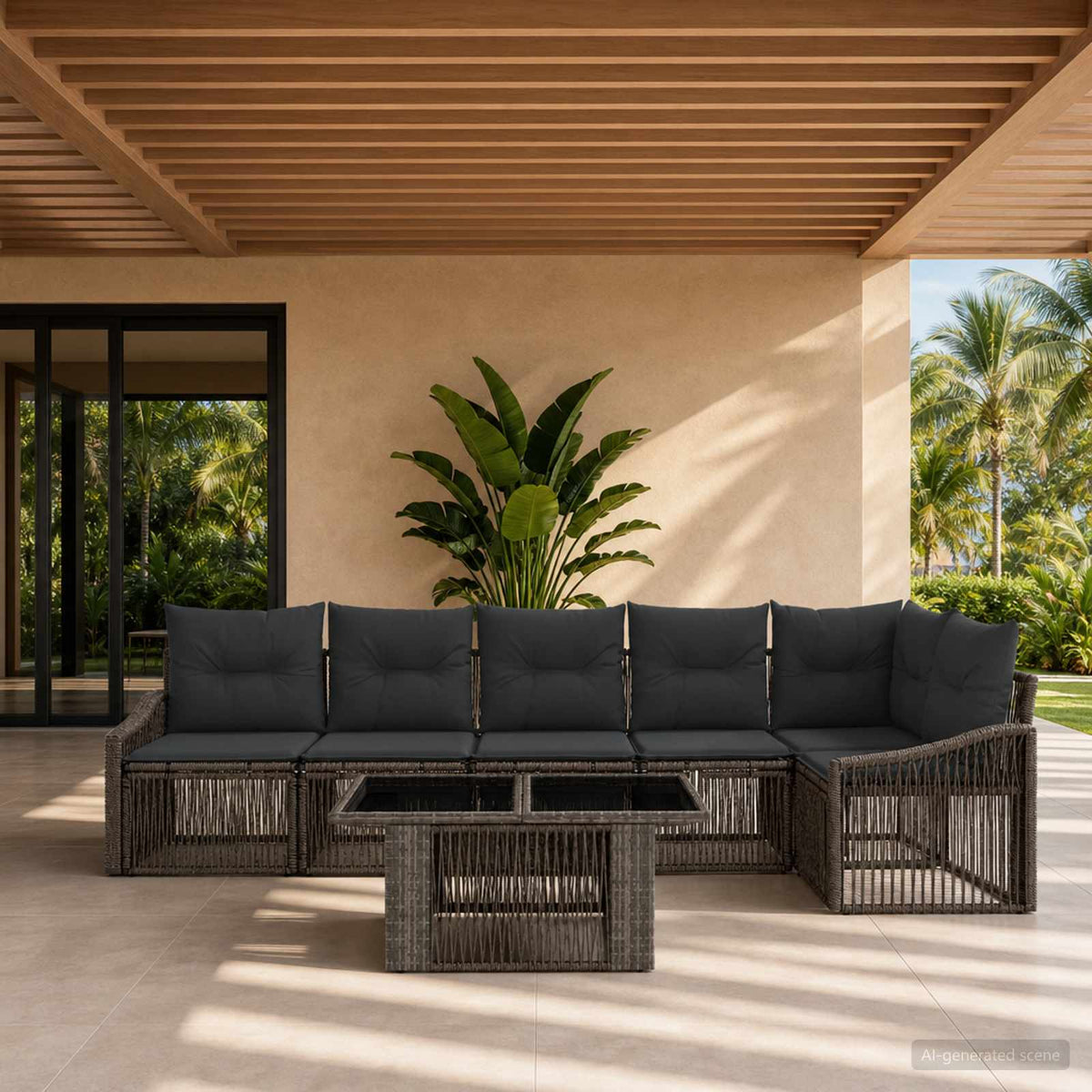 Tuinbankenset 7 st Grijs en Donkergrijs poly rattan is nu te koop bij PeponiXL, paradijselijk wonen!