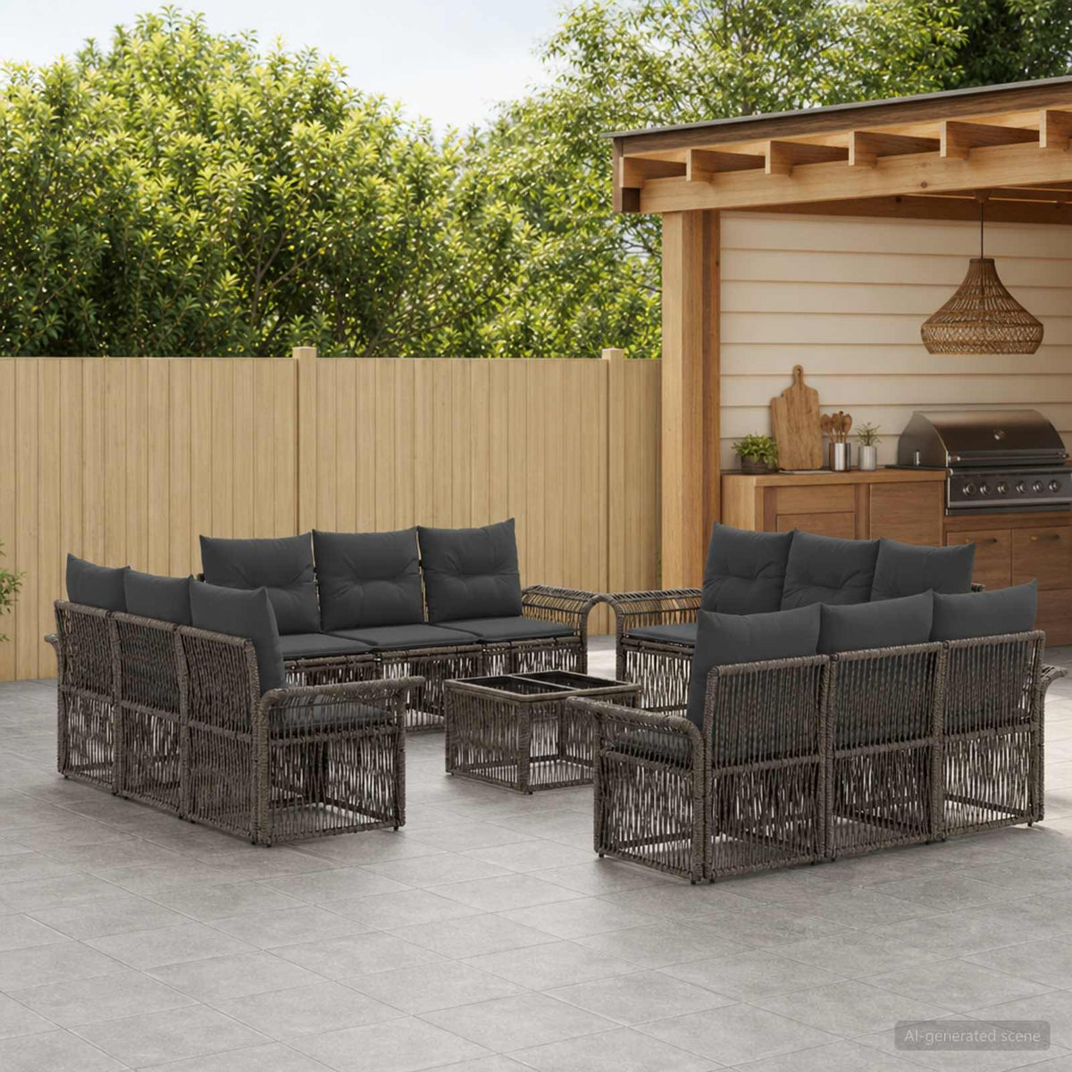 Tuinbankenset 13 pcs Grijs poly rattan is nu te koop bij PeponiXL, paradijselijk wonen!