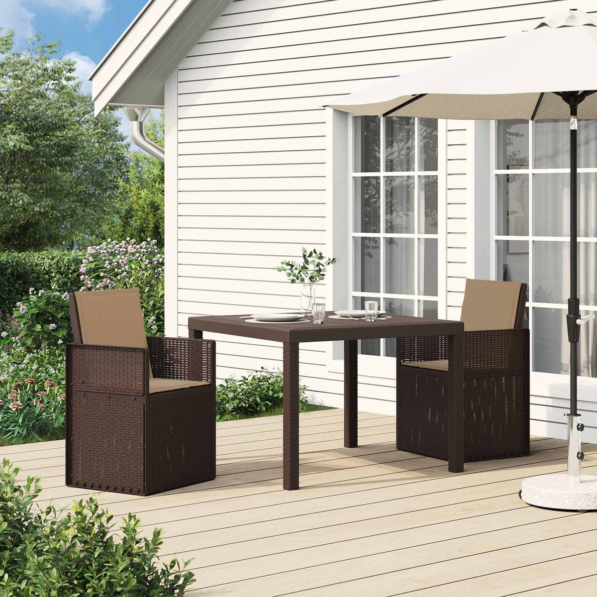 Tuin eettafelset met kussen 3 pcs Bruin en Taupe PP is nu te koop bij PeponiXL, paradijselijk wonen!