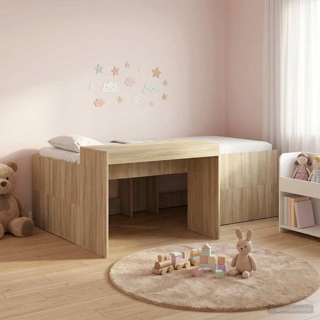 Hoge Bed Frame met Bureau voor Kinderen Sonoma Eiken is nu te koop bij PeponiXL, paradijselijk wonen!