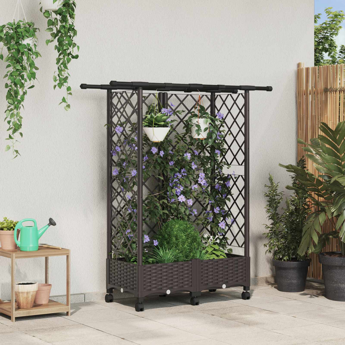 Verhoogd Bed met Trellis en Dak Bruin 124 x 40 x 127 cm PP is nu te koop bij PeponiXL, paradijselijk wonen!