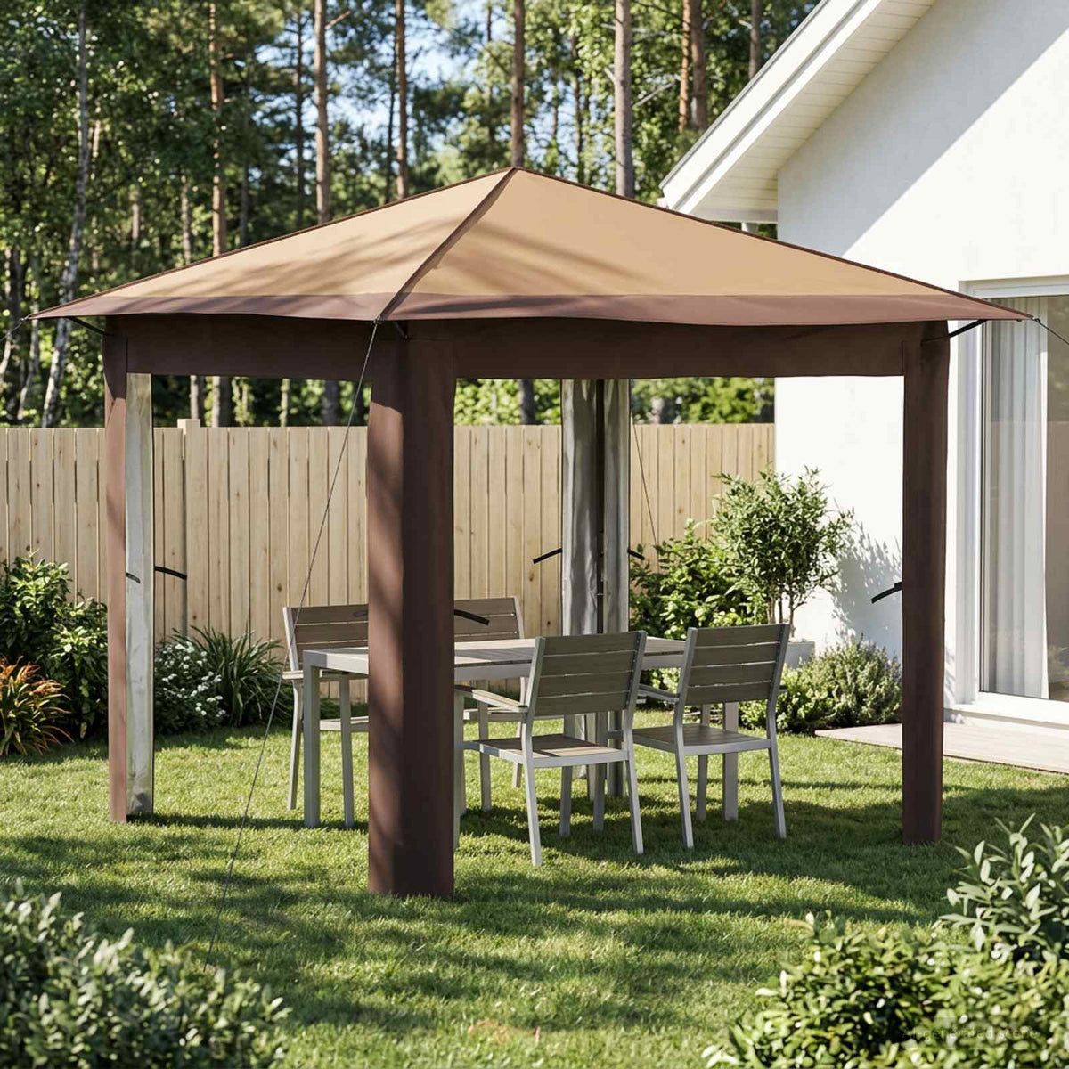 Gazebo zonder Zijwand 2,6 x 2,6 m Beige en Bruin is nu te koop bij PeponiXL, paradijselijk wonen!