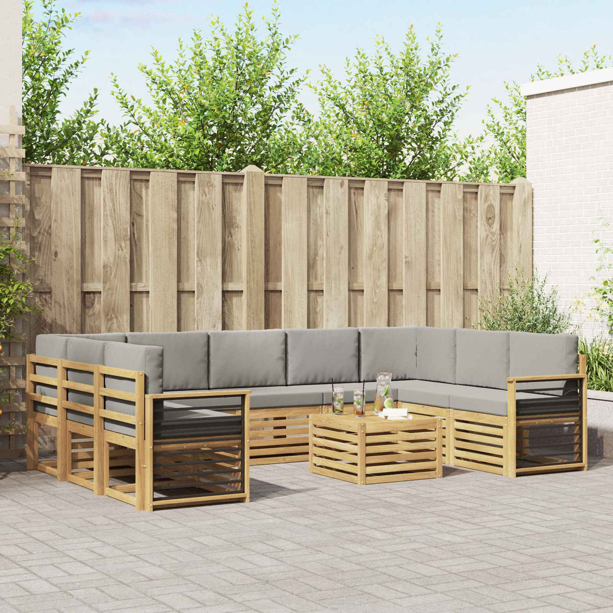 Sofa-Sets 10 pcs Wit en Lichtgrijs 59 x 59 x 37 cm Polyester is nu te koop bij PeponiXL, paradijselijk wonen!
