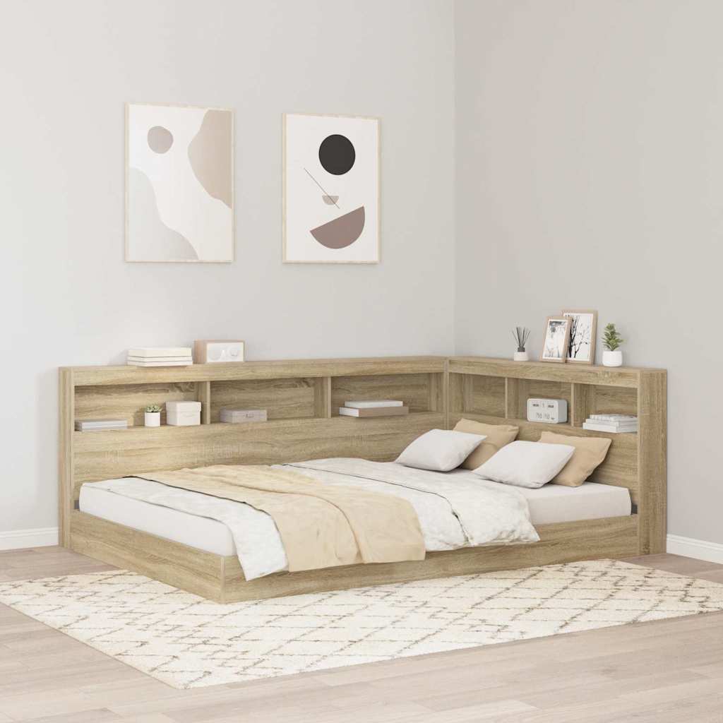 Boekenkast Bed Sonoma eiken 140 x 200 cm Bewerkt hout is nu te koop bij PeponiXL, paradijselijk wonen!
