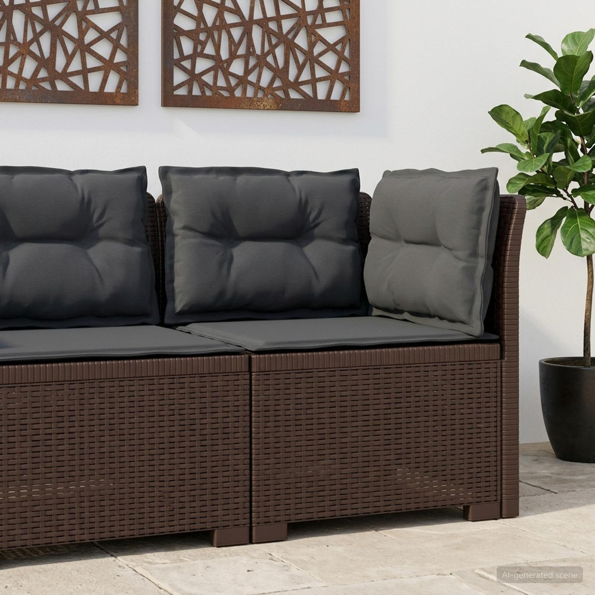 Eénpersoons Tuinbank met Kussens Rattan Look PP Bruin is nu te koop bij PeponiXL, paradijselijk wonen!