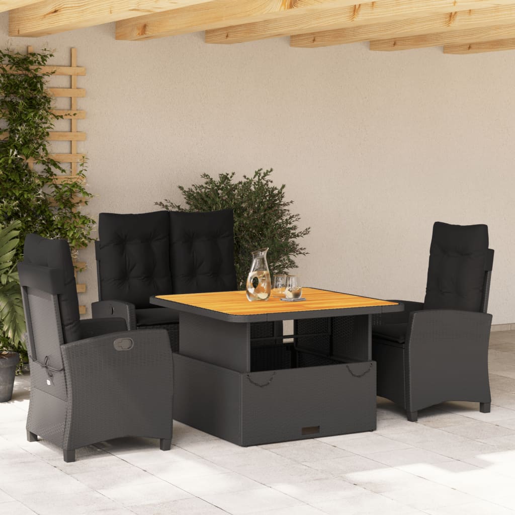 4-delige Tuinset met kussens poly rattan zwart is nu te koop bij PeponiXL, paradijselijk wonen!