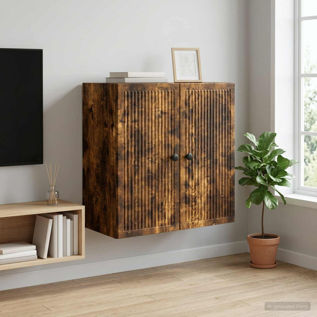 Wandkast Gerookt eiken 59 x 31 x 60 cm Bewerkt hout is nu te koop bij PeponiXL, paradijselijk wonen!