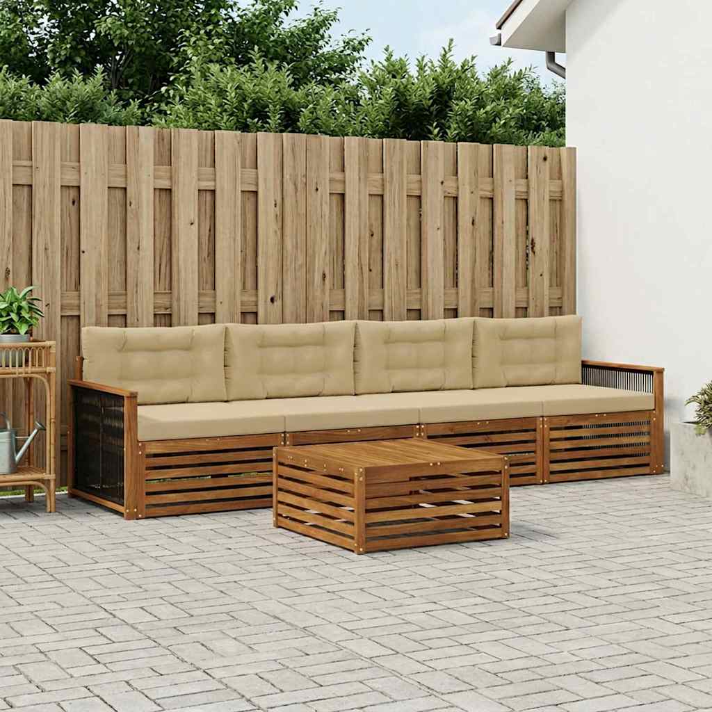 Buiten bankenset met kussen 5 pcs Natuurlijk en Beige is nu te koop bij PeponiXL, paradijselijk wonen!
