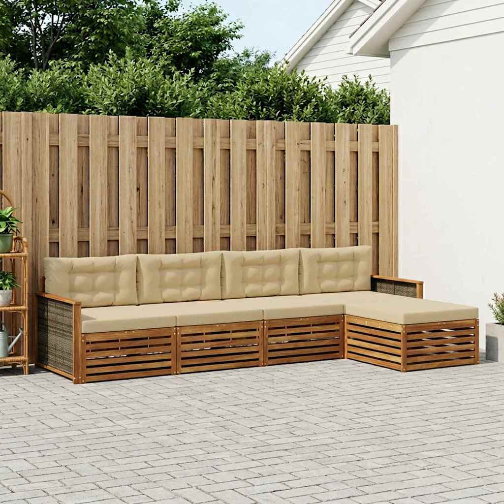 Buiten bankenset met kussen 5 pcs Natuurlijk en Beige is nu te koop bij PeponiXL, paradijselijk wonen!