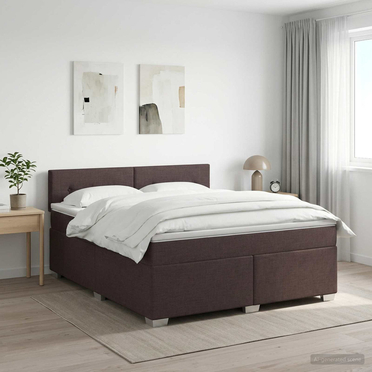 Boxspringbed met matras Donkerbruin 160 x 200 cm Stof is nu te koop bij PeponiXL, paradijselijk wonen!