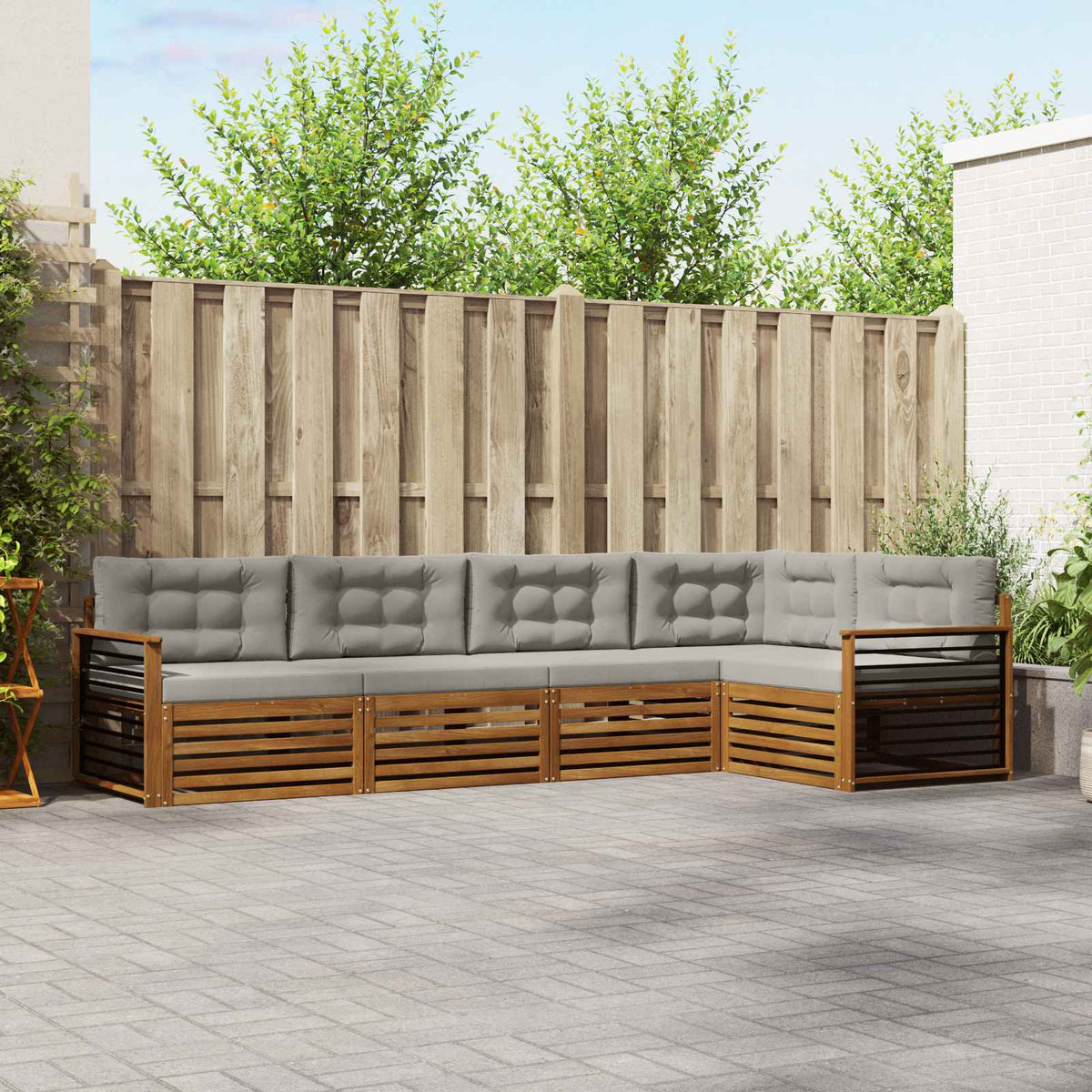 Buiten bankenset met kussen 5 pcs Natuurlijk en Lichtgrijs is nu te koop bij PeponiXL, paradijselijk wonen!