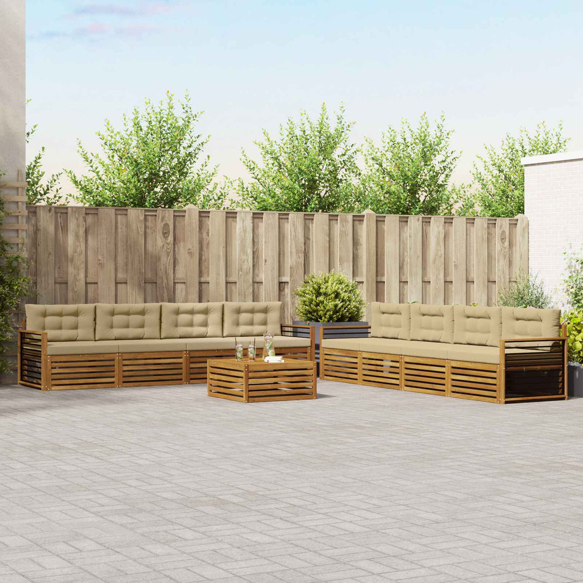 Buiten bankenset met kussen 9 pcs Natuurlijk en Beige is nu te koop bij PeponiXL, paradijselijk wonen!