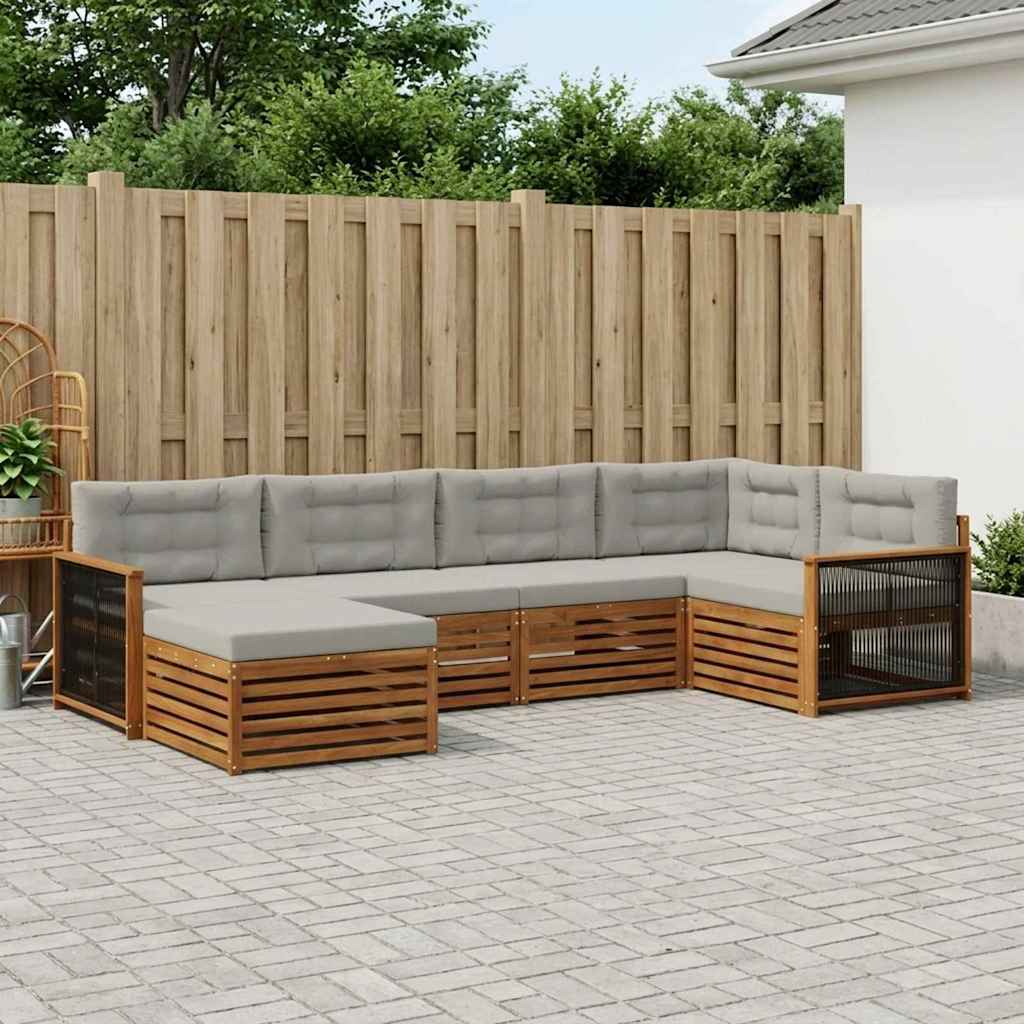 Buiten bankenset met kussen 6 pcs Naturel en lichtgrijs is nu te koop bij PeponiXL, paradijselijk wonen!