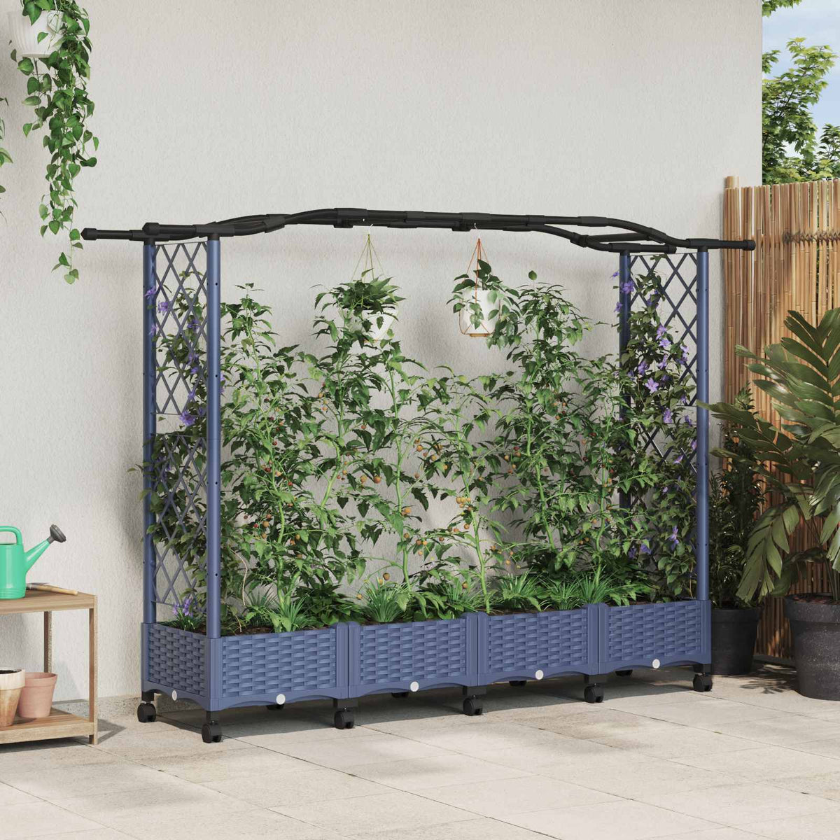 Verhoogd Bed met Trellis en Dak Grijs 207 x 40 x 129 cm PP is nu te koop bij PeponiXL, paradijselijk wonen!