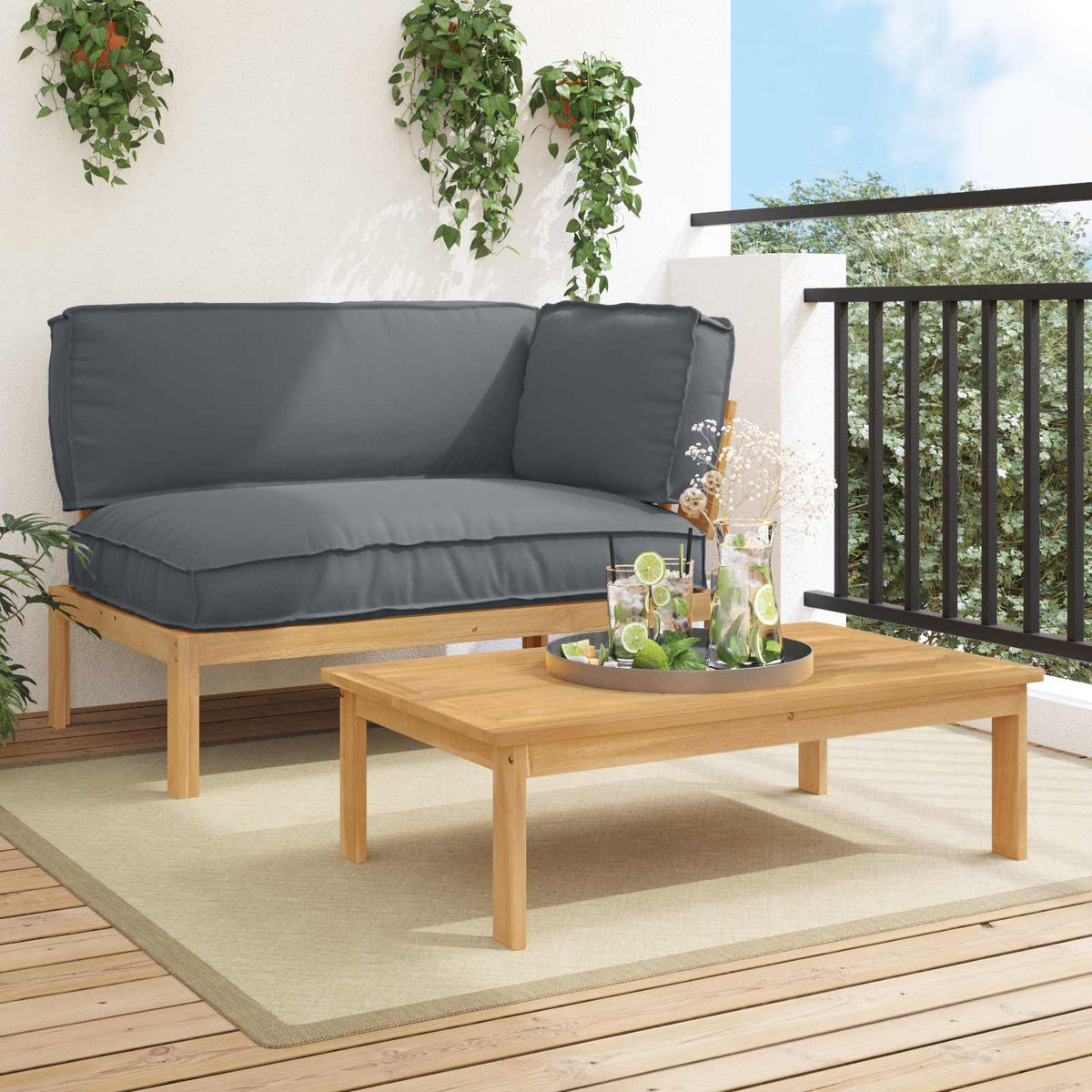 Bankstel met kussen Effen 2 pcs Antraciet Massief Acaciahout is nu te koop bij PeponiXL, paradijselijk wonen!
