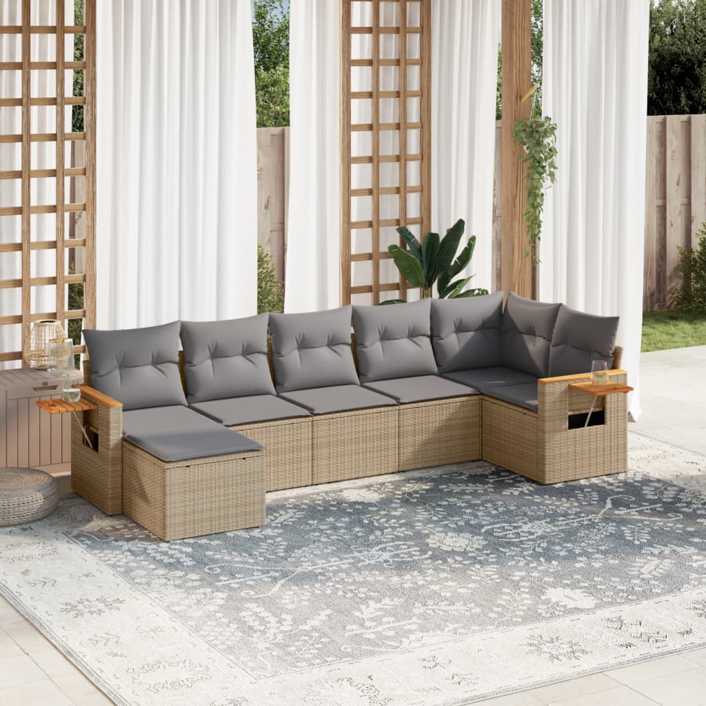 7-delige Loungeset met kussens poly rattan beige is nu te koop bij PeponiXL, paradijselijk wonen!