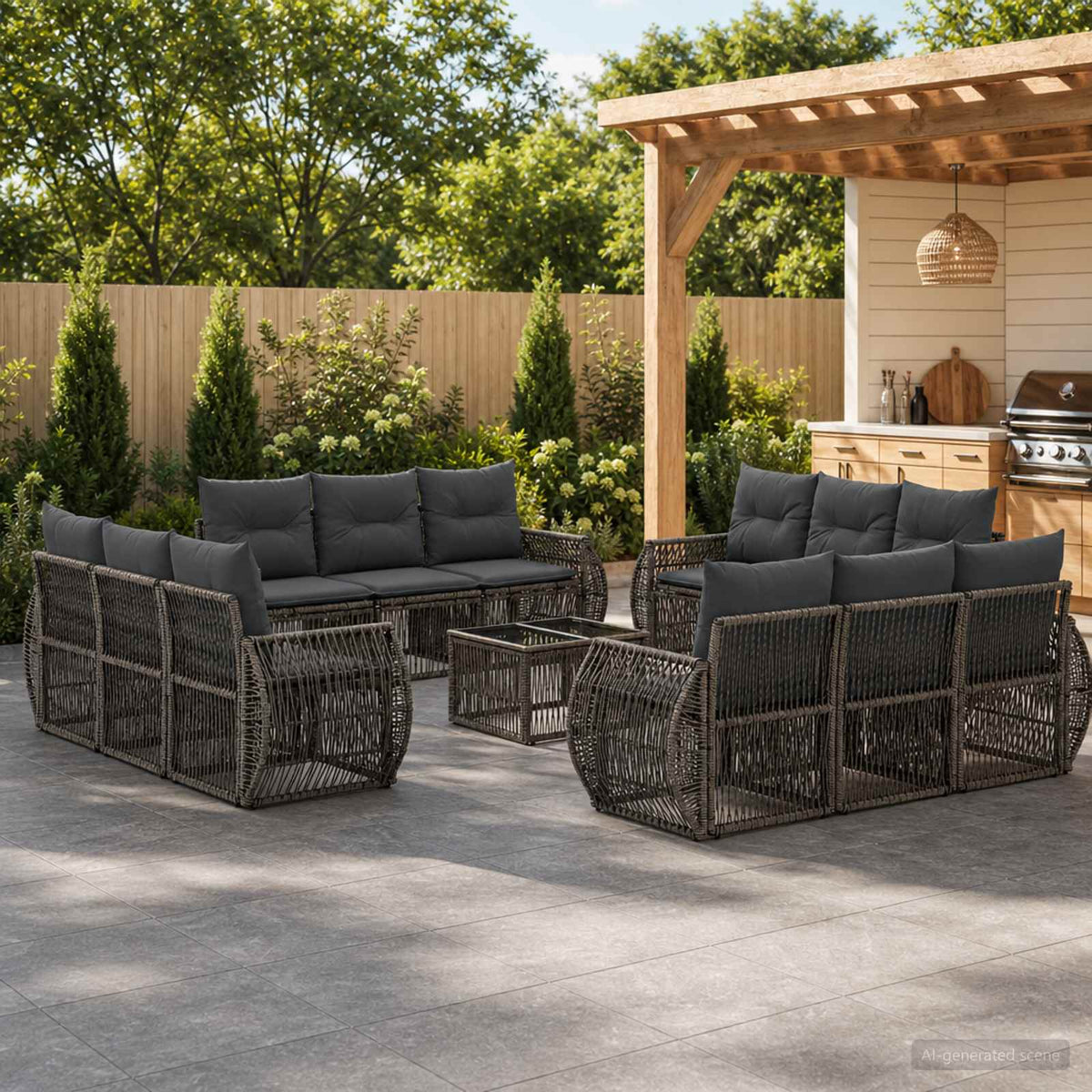 Tuinbankenset 13 pcs Grijs en Donkergrijs poly rattan is nu te koop bij PeponiXL, paradijselijk wonen!