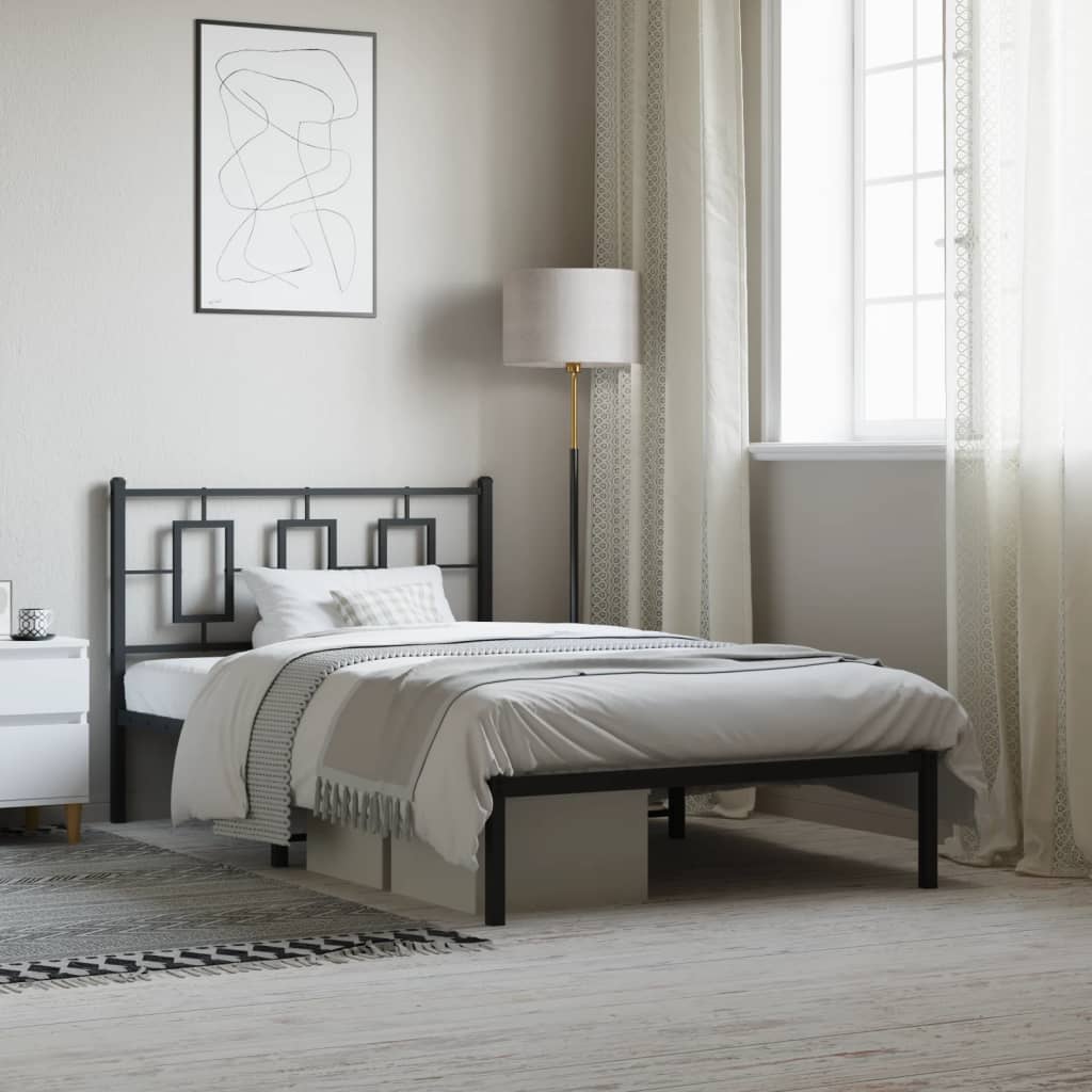 Bedframe met hoofdbord metaal zwart 107x203 cm is nu te koop bij PeponiXL, paradijselijk wonen!