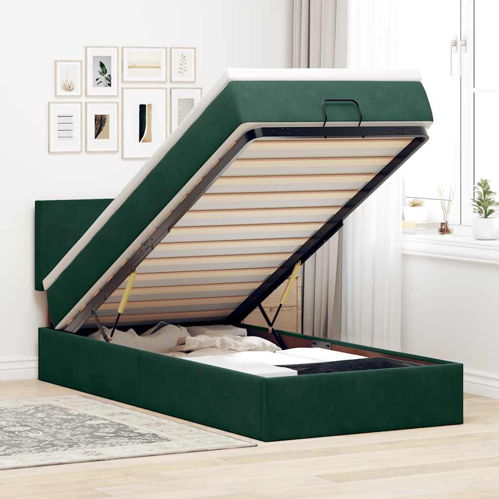Bed poef met matras en LED's 80x200cm fluweel donkergroen is nu te koop bij PeponiXL, paradijselijk wonen!