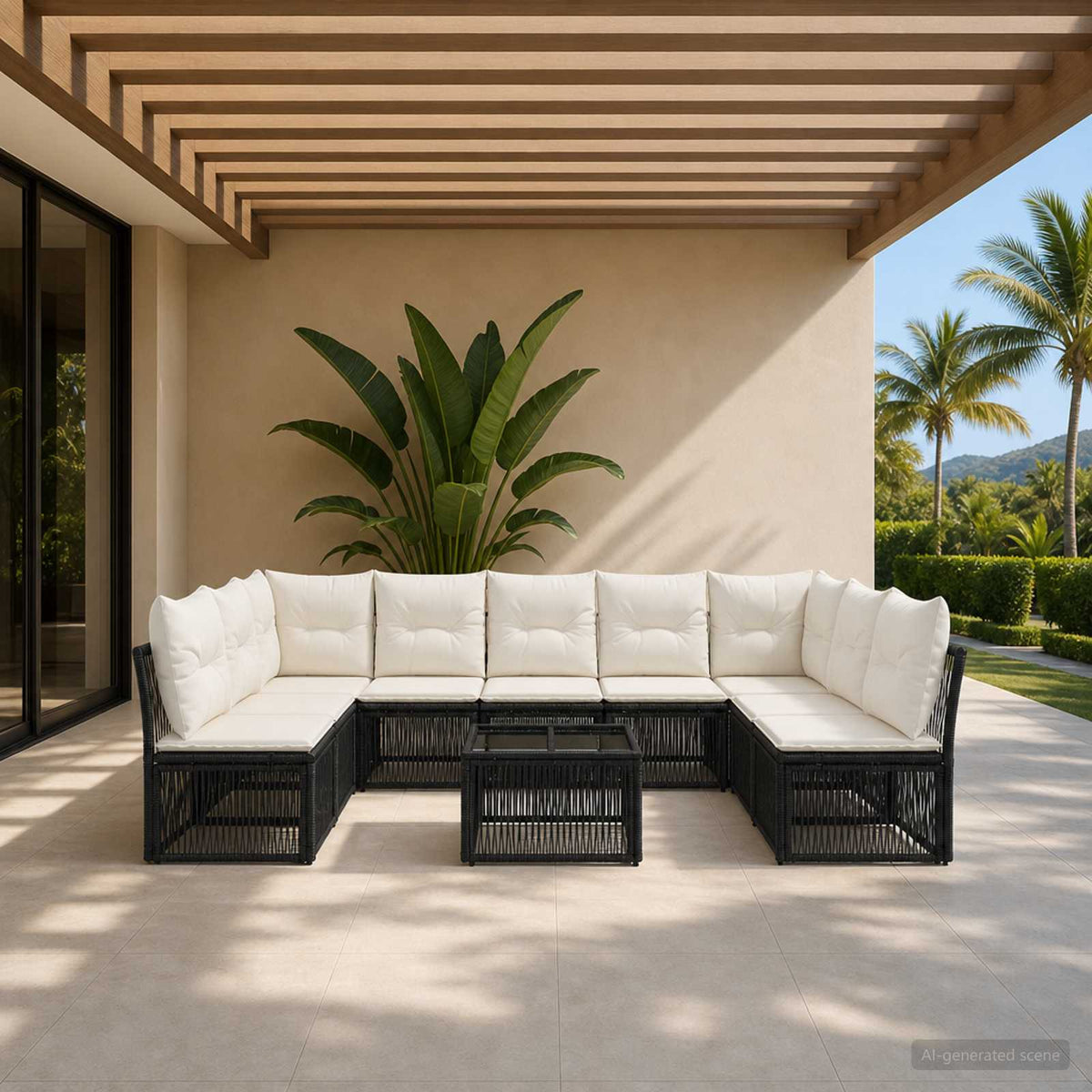Tuinbankenset 10 pcs Zwart poly rattan is nu te koop bij PeponiXL, paradijselijk wonen!