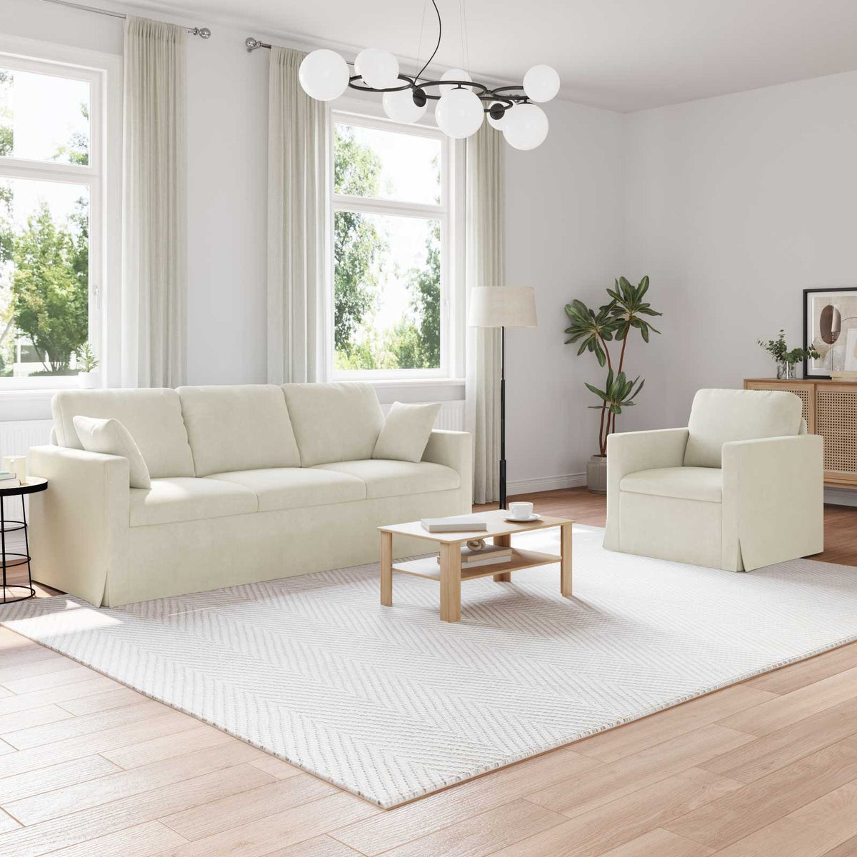 Bankstel 2 pcs Crème 198 x 78 x 80 cm Fluweel is nu te koop bij PeponiXL, paradijselijk wonen!