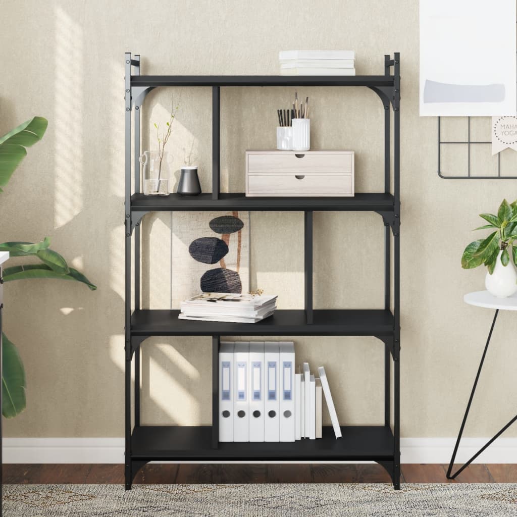 Boekenkast 4-laags 76x32x123 cm bewerkt hout zwart is nu te koop bij PeponiXL, paradijselijk wonen!